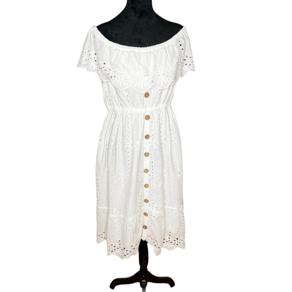 NAOO NATION AK OUTFITS White Eyelet Off Shoulder 
Midi Knee Length Dress SZ XL